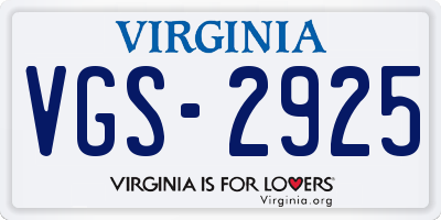 VA license plate VGS2925