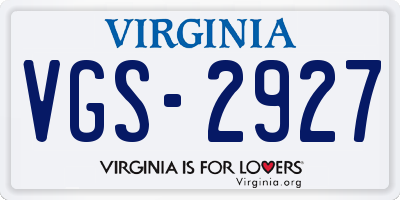 VA license plate VGS2927