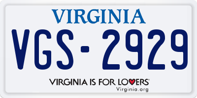 VA license plate VGS2929