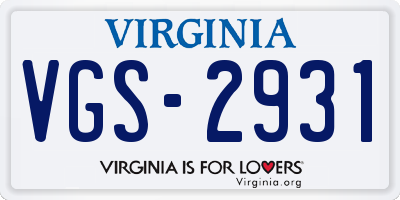 VA license plate VGS2931