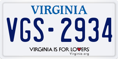 VA license plate VGS2934