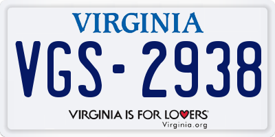 VA license plate VGS2938