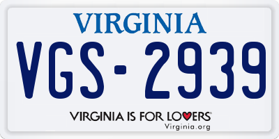 VA license plate VGS2939
