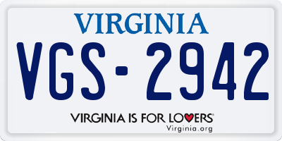 VA license plate VGS2942