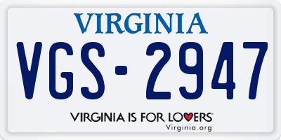 VA license plate VGS2947