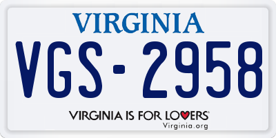 VA license plate VGS2958