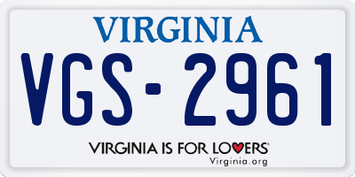 VA license plate VGS2961