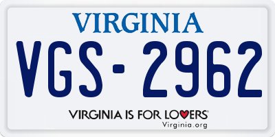 VA license plate VGS2962