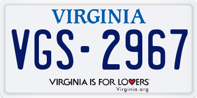 VA license plate VGS2967
