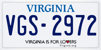 VA license plate VGS2972