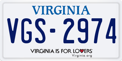 VA license plate VGS2974