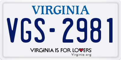 VA license plate VGS2981
