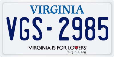VA license plate VGS2985