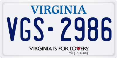 VA license plate VGS2986