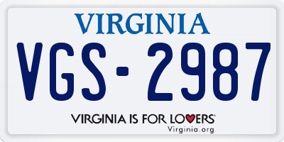 VA license plate VGS2987