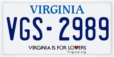 VA license plate VGS2989