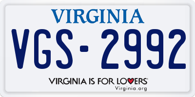 VA license plate VGS2992
