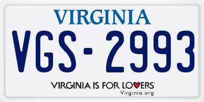 VA license plate VGS2993