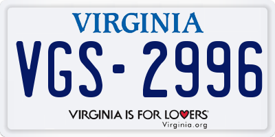 VA license plate VGS2996