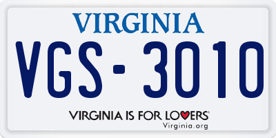 VA license plate VGS3010