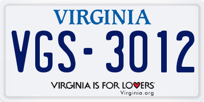VA license plate VGS3012