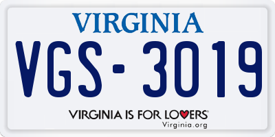 VA license plate VGS3019