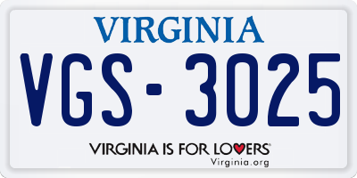 VA license plate VGS3025