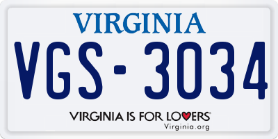 VA license plate VGS3034