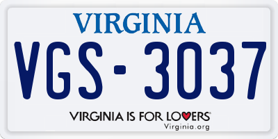 VA license plate VGS3037