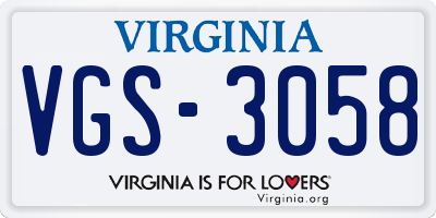 VA license plate VGS3058