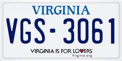 VA license plate VGS3061
