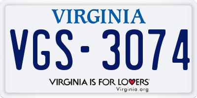 VA license plate VGS3074