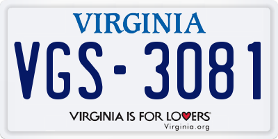 VA license plate VGS3081