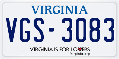 VA license plate VGS3083