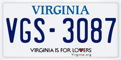 VA license plate VGS3087