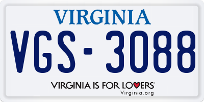 VA license plate VGS3088