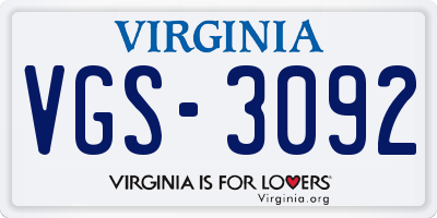 VA license plate VGS3092