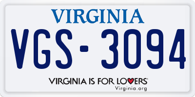 VA license plate VGS3094