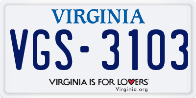 VA license plate VGS3103