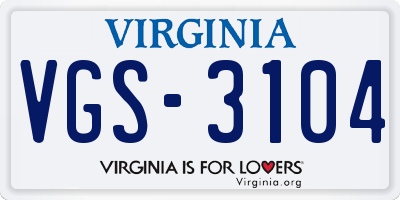VA license plate VGS3104
