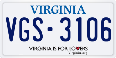 VA license plate VGS3106