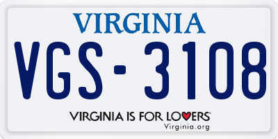 VA license plate VGS3108