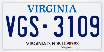 VA license plate VGS3109
