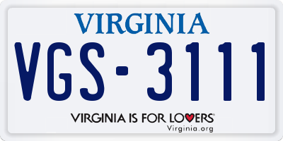 VA license plate VGS3111