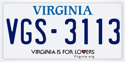 VA license plate VGS3113