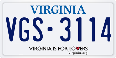 VA license plate VGS3114