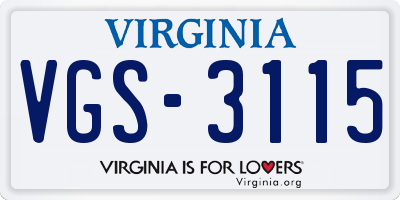 VA license plate VGS3115