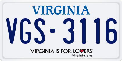 VA license plate VGS3116
