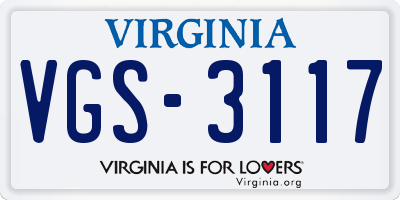 VA license plate VGS3117