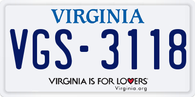 VA license plate VGS3118